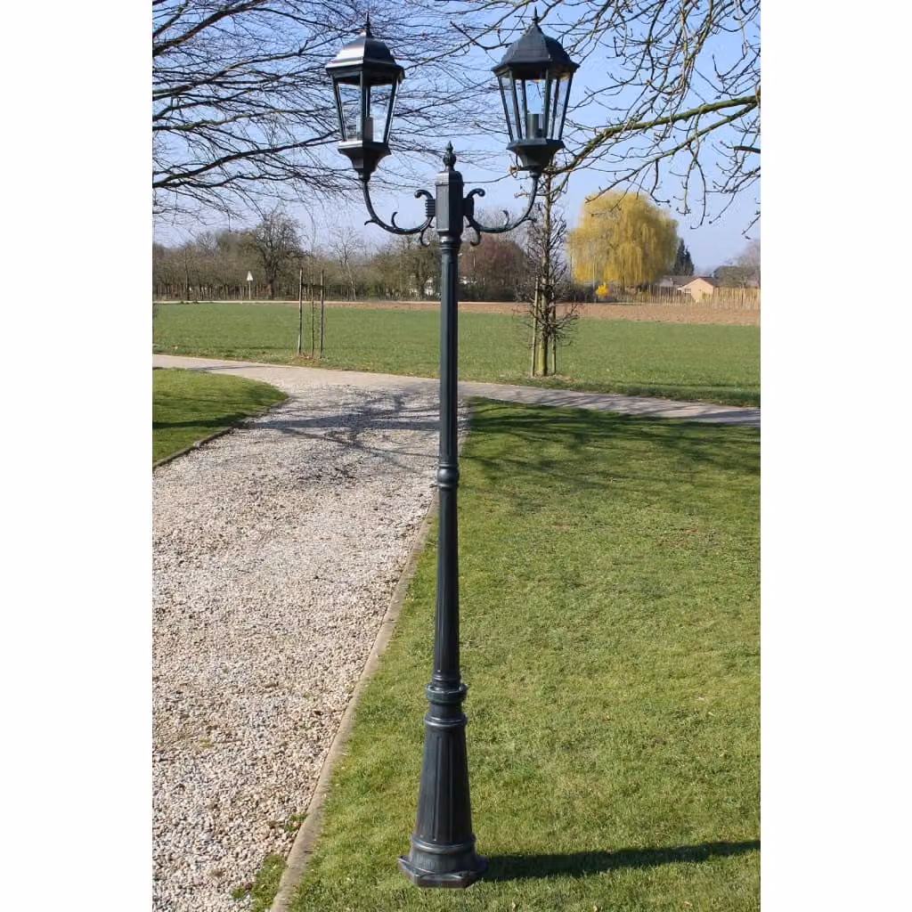The Living Store Lanterna da giardino a 2 luci 230 cm verde scuro/nero alluminio