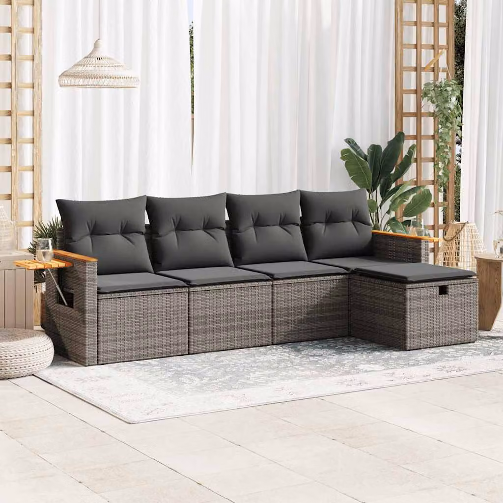 Maison Exclusive - Set divani da giardino 5 pezzi con cuscini grigio polyrattan