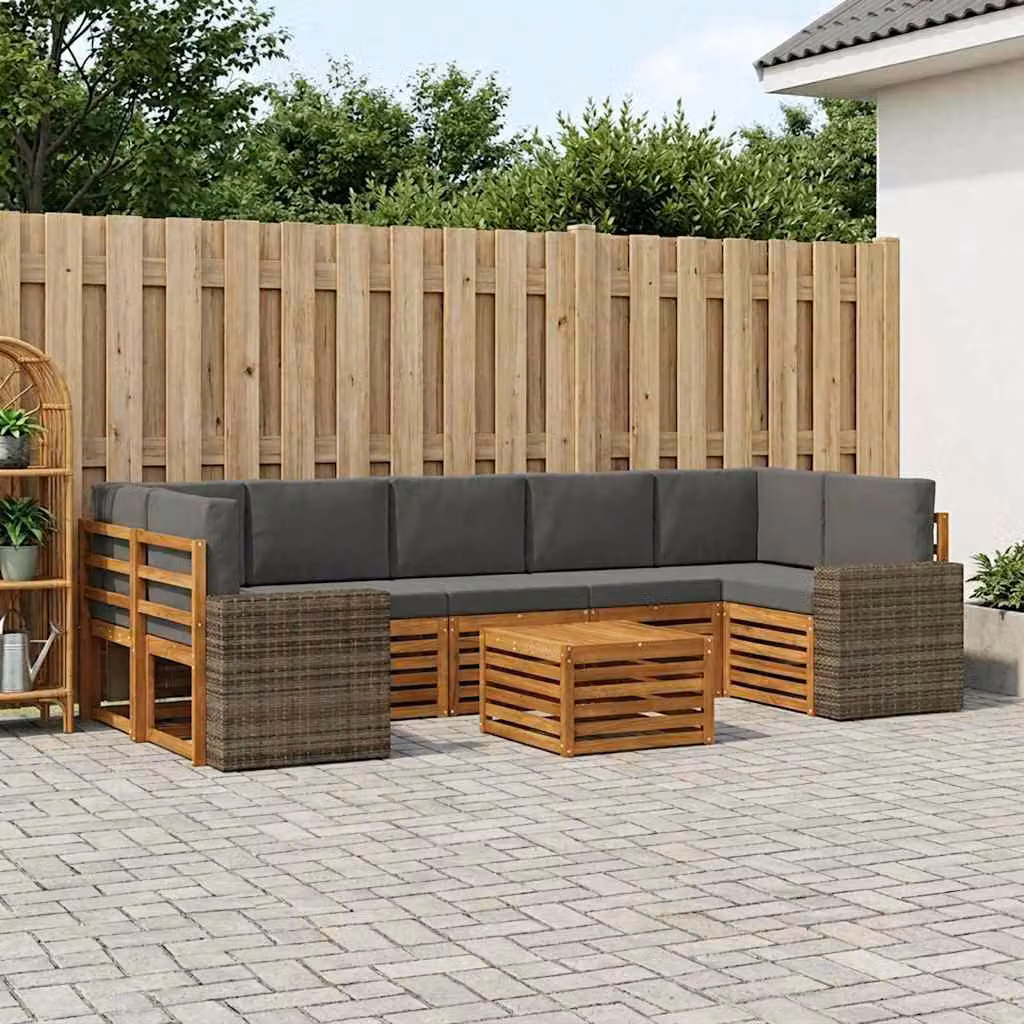 Set di divani da esterno vidaXL 8 pz in legno di acacia con cuscini, colore beige e antracite
