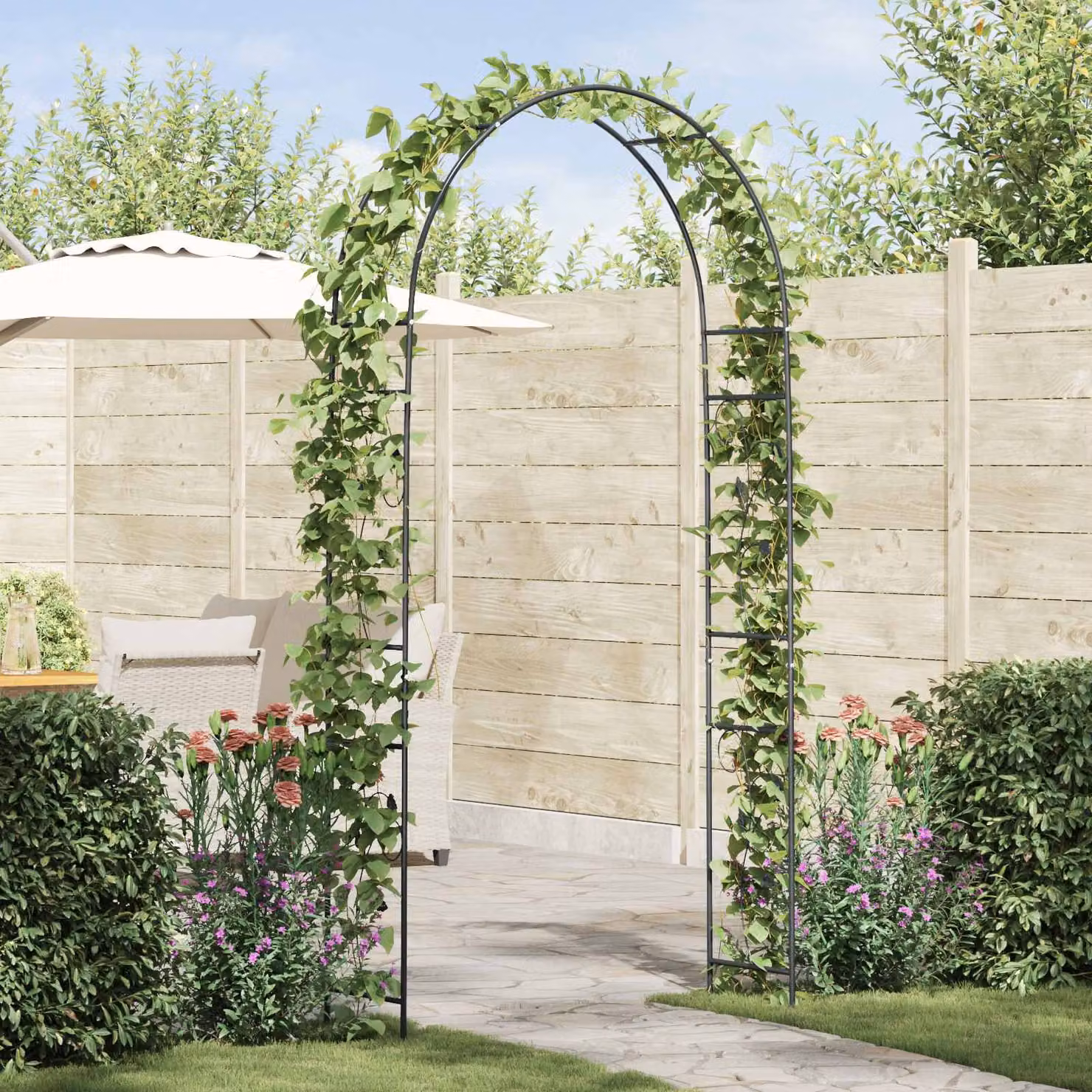 Arco da giardino vidaXL in metallo nero L: 115 cm, P: 37 cm, H: 231 cm