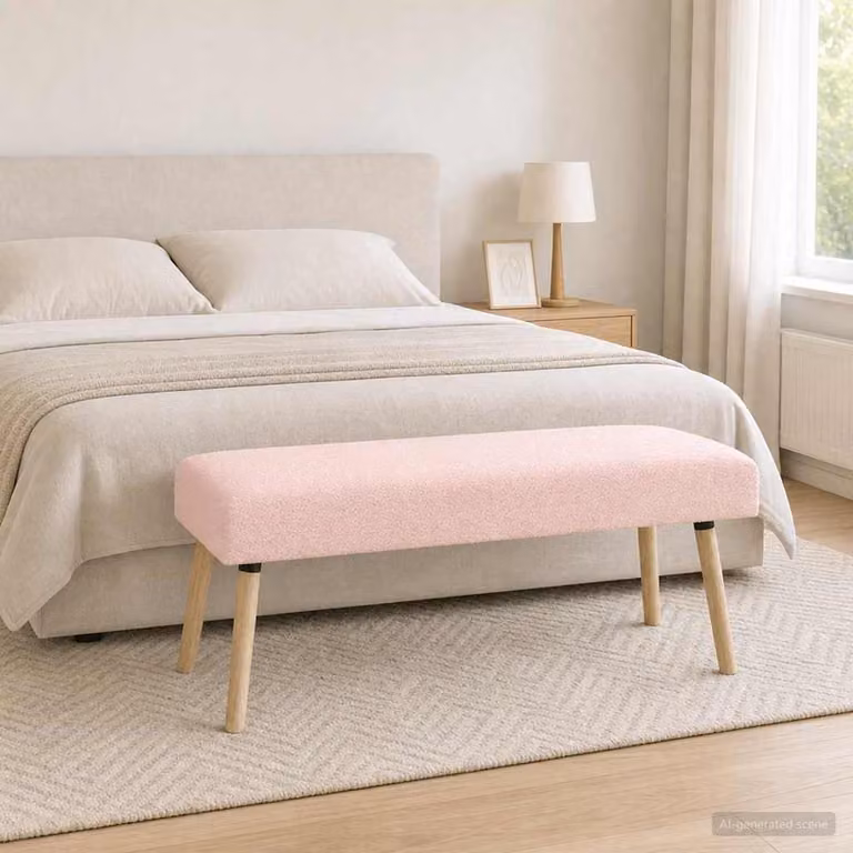 Panchina moderna vidaXL in tessuto bouclé rosa, L: 110 cm, P: 40 cm, H: 46 cm