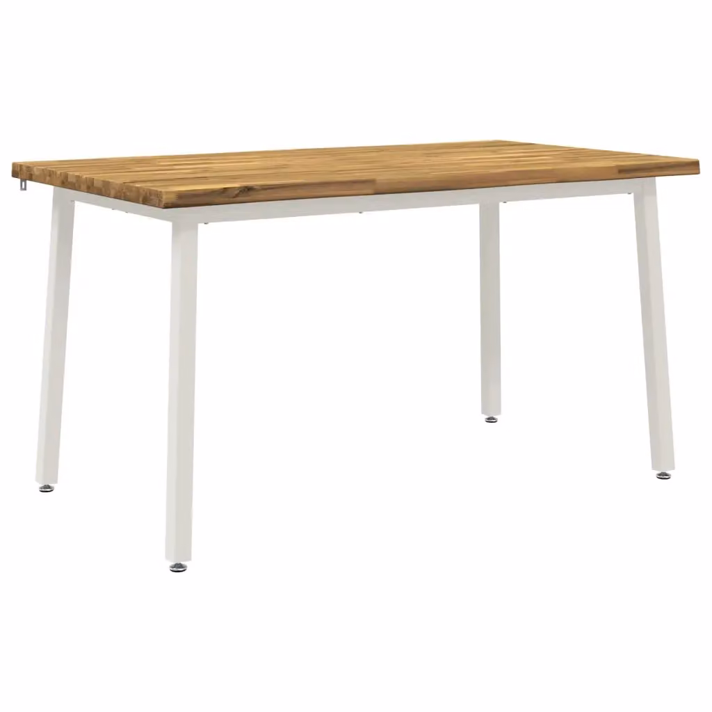 Tavolo rettangolare moderno vidaXL in legno di acacia massello bianco con bordo naturale L: 140 cm, P: 80 cm, H: 75 cm – 2