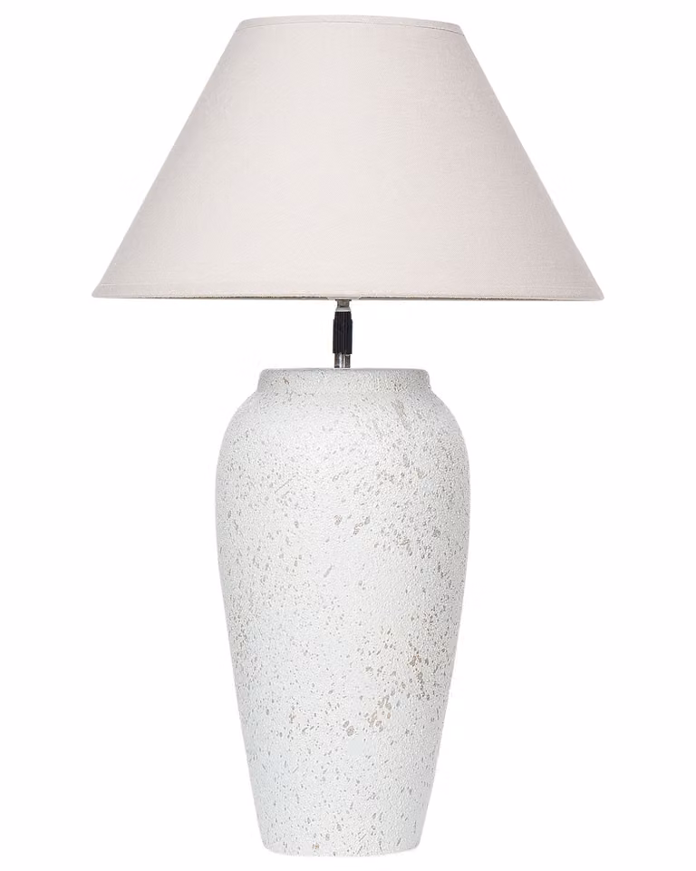 BELIANI Lampada da tavolo base in Vetroceramica bianca paralume a cono regolabile in lino design moderno e minimalista soggiorno camera da letto