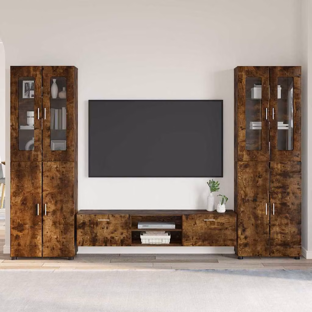 Set mobile TV vidaXL FLORIN composto da 3 pezzi in legno ingegnerizzato Rovere fumé marrone