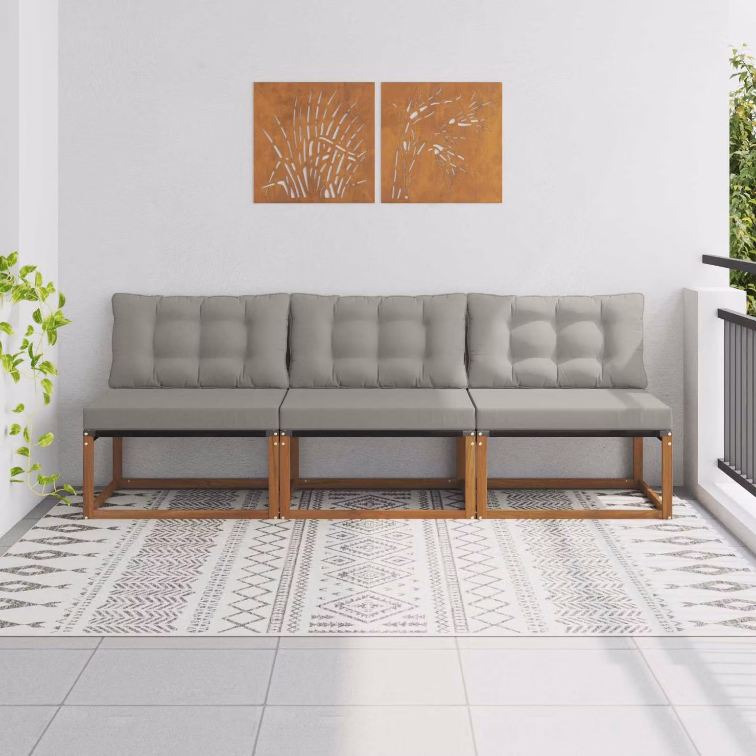 Set di 3 divani centrali da esterno vidaXL in legno di acacia con cuscini imbottiti in tessuto textilene grigio o marrone