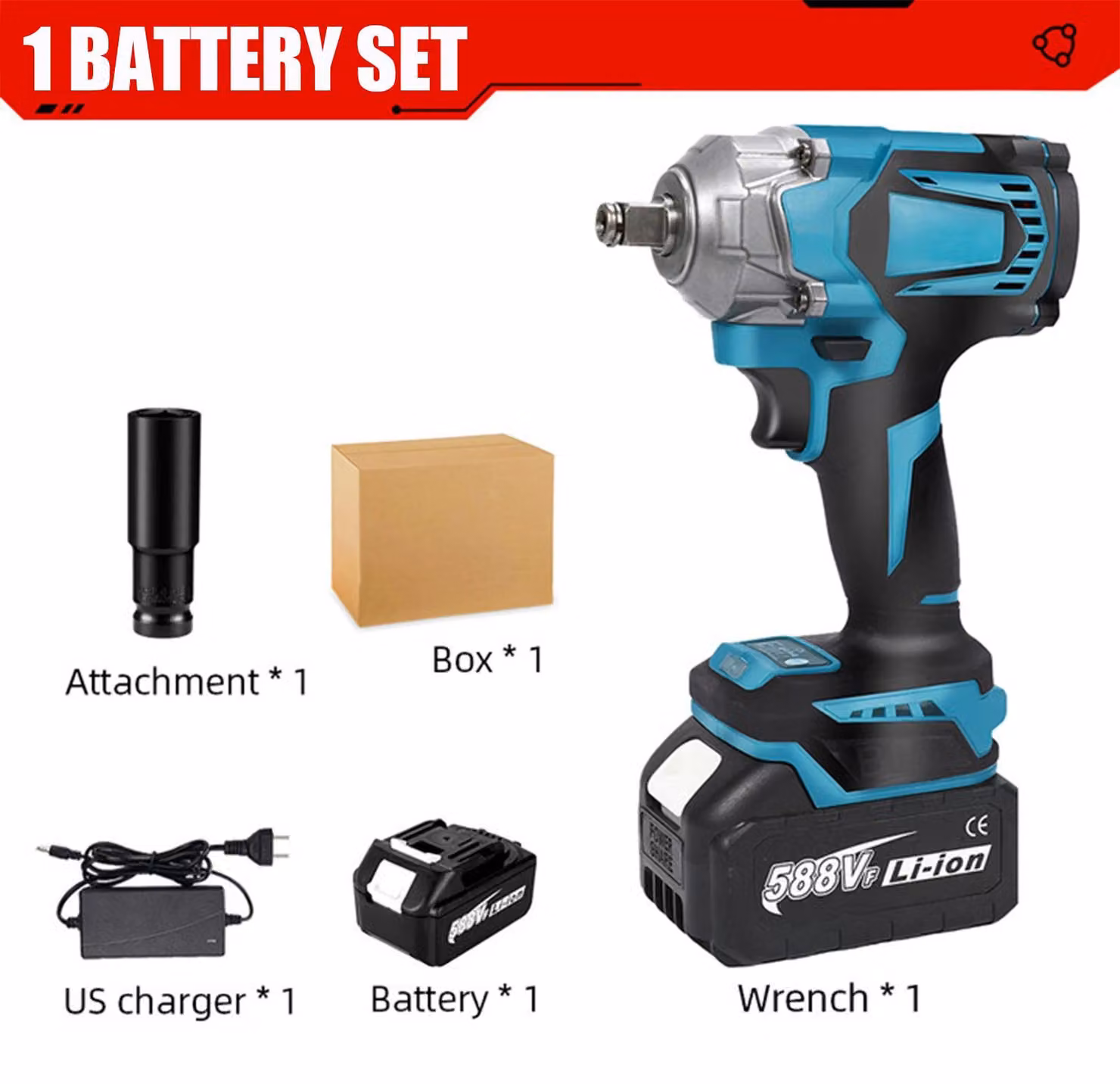 Avvitatore a percussione a batteria - Motore brushless - 1200 Nm - 21 V - Attacco quadrato da 1,27 cm - 1 batteria