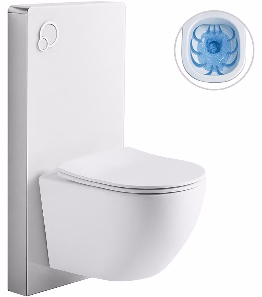 Set completo per WC Modul/Vaso – bianco lucido – pulsante integrato – modulo pneumatico – 49x36 cm
