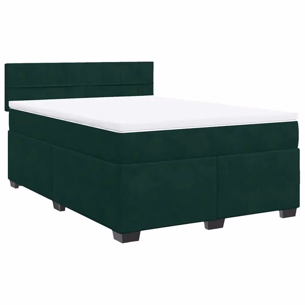 Letto con Giroletto a Molle e Materasso Ibrido vidaXL in Velluto Verde Scuro e Bianco L/P: 140 x 200 cm – 2