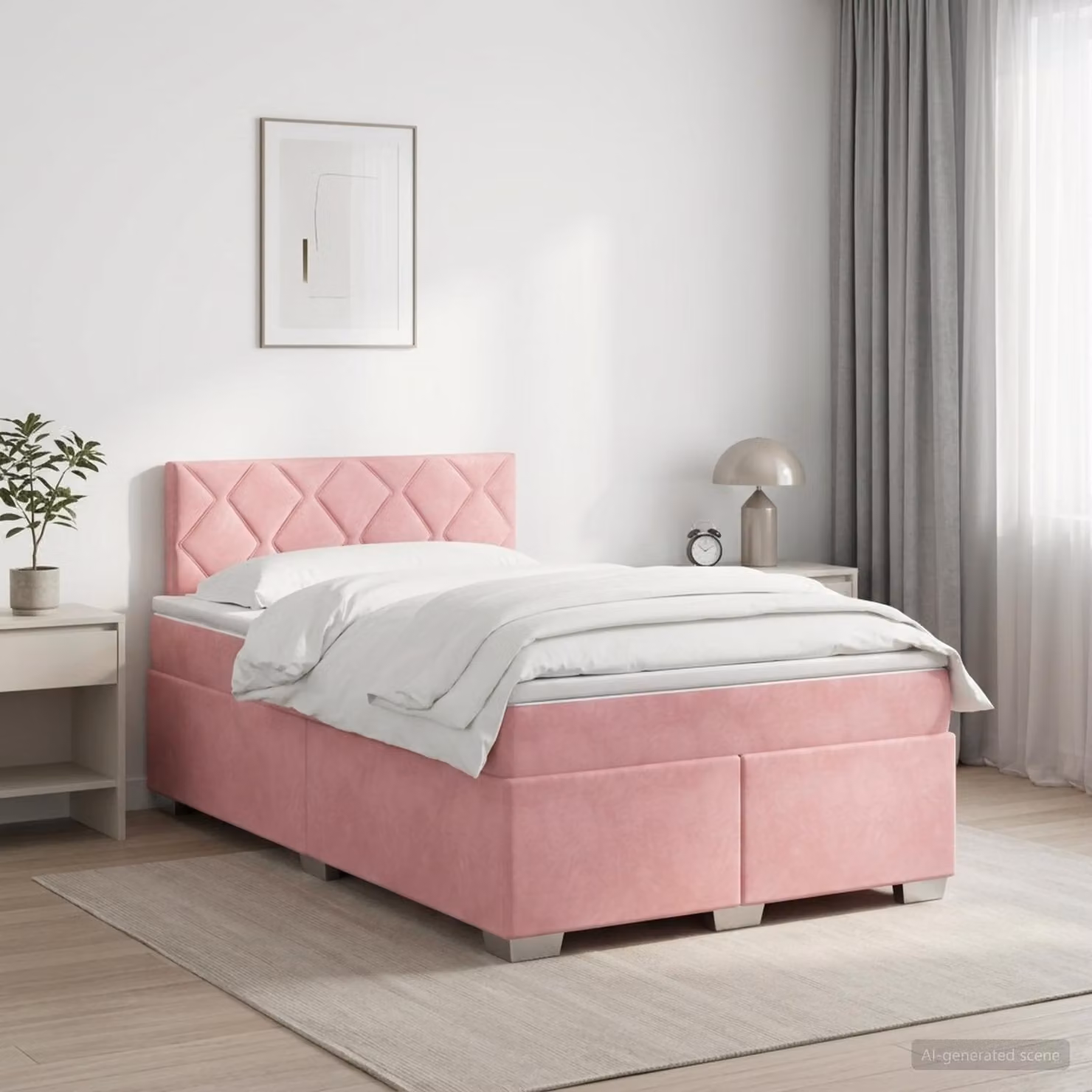 Letto box spring con materasso vidaXL in velluto rosa e bianco L/P: 120 x 200 cm