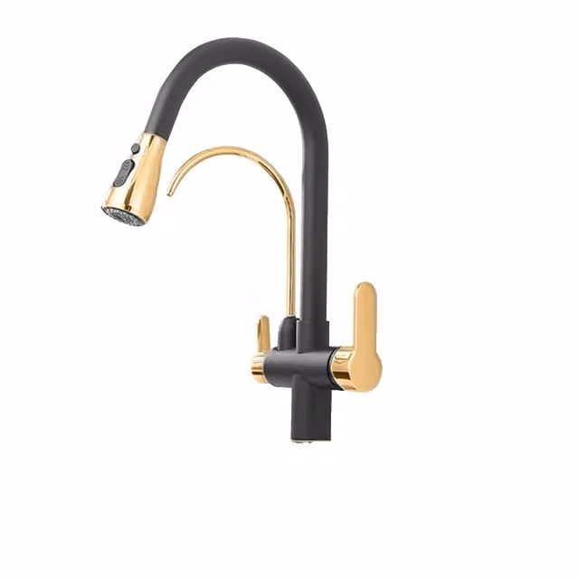 Rubinetto da cucina, acqua depurata, doppia maniglia, oro nero A