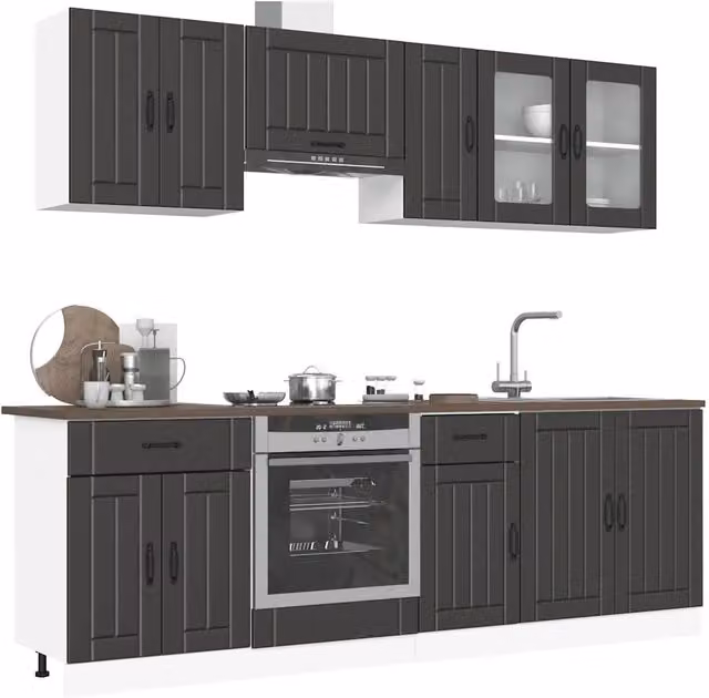 Set Mobili da Cucina 8 pz Kalmar Neri Legno Multistrato 3314832