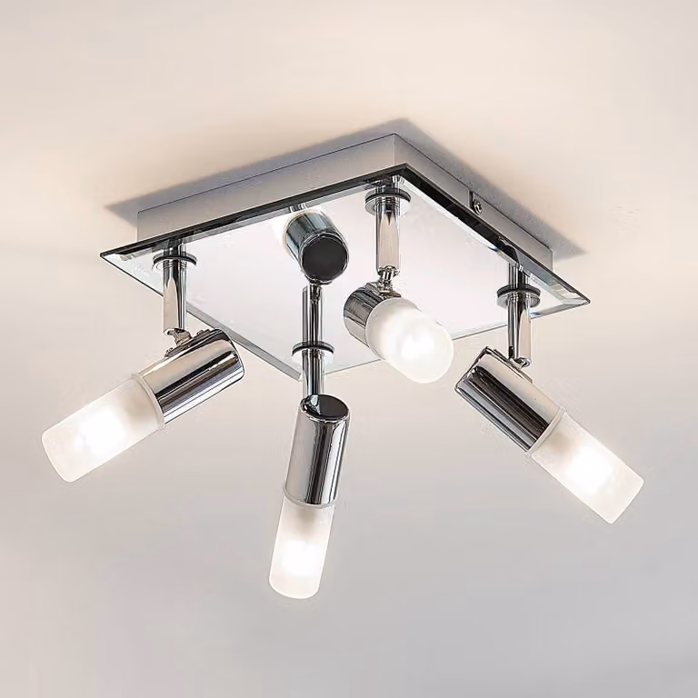 Plafoniera Zela Lindby, dimmerabile, Cromo / Argento, Bagno, Metallo, Moderno, Plafoniera