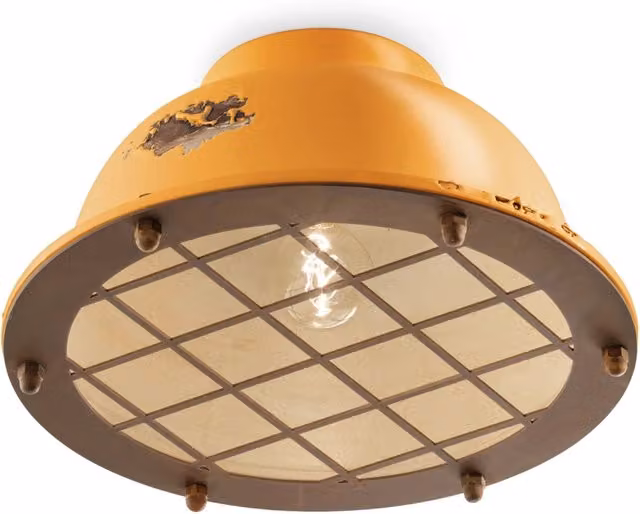 Plafoniera Industrial Ferro E Ceramica Vintage Giallo 1 Luce E27