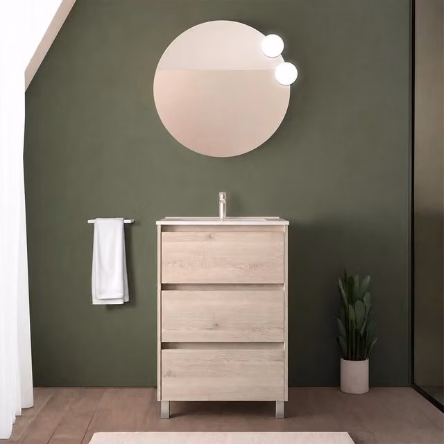 Mobile bagno moderno in rovere bali con lavabo ad incasso Gaya, colore beige e marrone, L: 60 cm