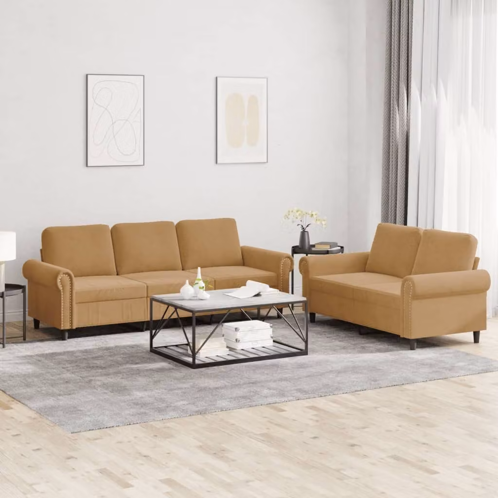 Maison Exclusive - Set divano a 2 posti con cuscini in velluto marrone