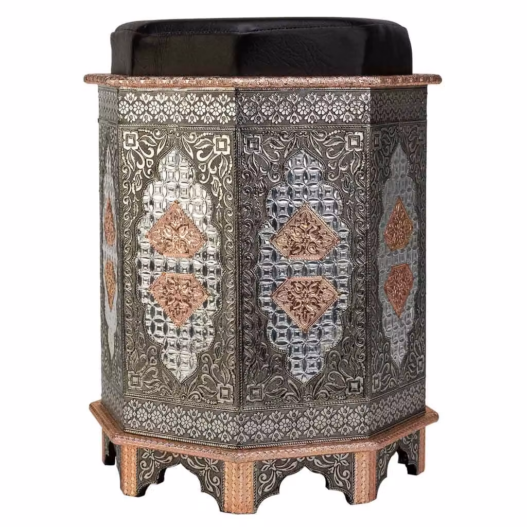 Sgabello WANDERLUST DECO in metallo con seduta in ecopelle blu e multicolore L/P/H: 31 x 31 x 42 cm – 2