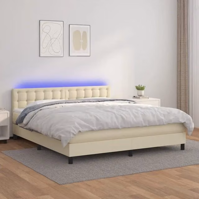 Giroletto a Molle con Materasso e LED Crema 180x200 cm 3134239
