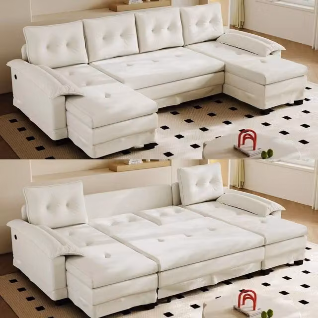 Divano letto modulare a U ¨C Minimal ¨C crema 278cm con funzione USB braccioli removibili