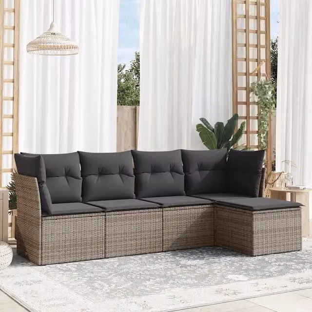 Set Divano da Giardino a L vidaXL in Polyrattan Grigio con 5 Pezzi e Cuscini Imbottiti