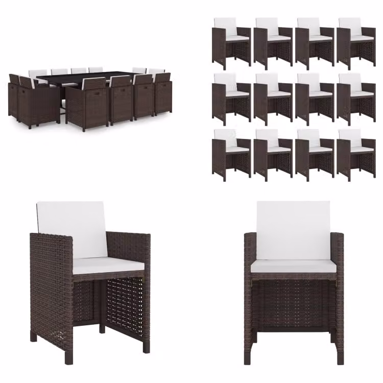 vidaXL Set da pranzo da giardino 13 pezzi con cuscini in rattan marrone - Set di mobili da giardino - Set di mobili da giardino - Tavolo e sedie da giardino - Tavoli e sedie da giardino
