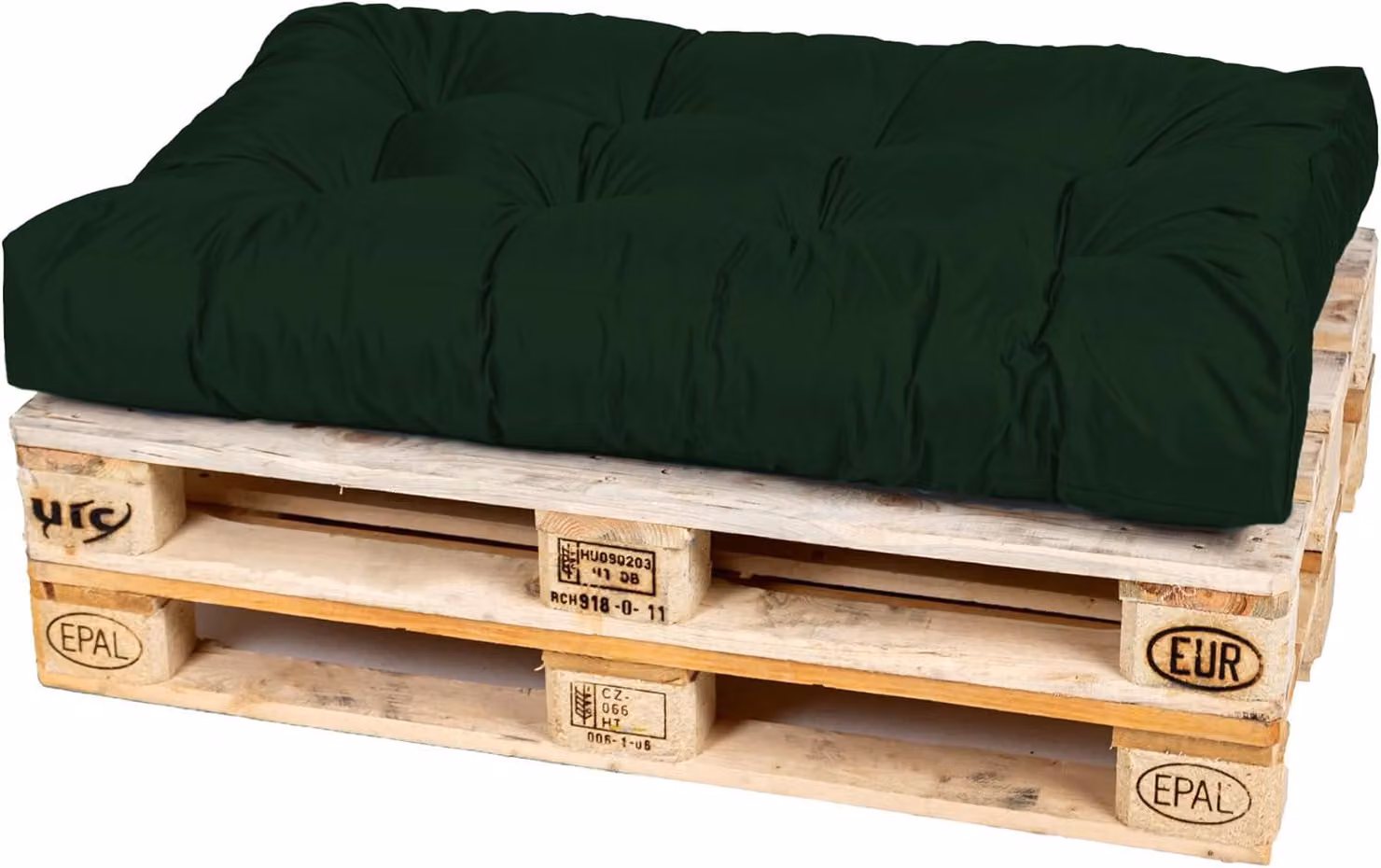 Cuscino per pallet TexDeko Garden 120x80x18 cm, trapuntato, idrorepellente, resistente ai raggi UV, verde scuro