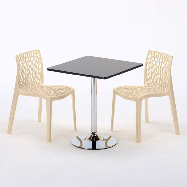 Tavolo quadrato nero e 2 sedie Set di aste per interni in polipropilene colorato Grand Soleil Gruvyer Mojito - Beige