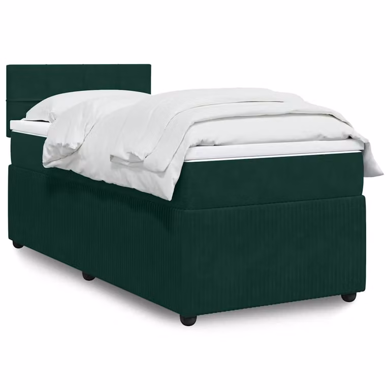 vidaXL Giroletto a Molle con Materasso in Velluto Verde Scuro L/P: 80 x 200 cm