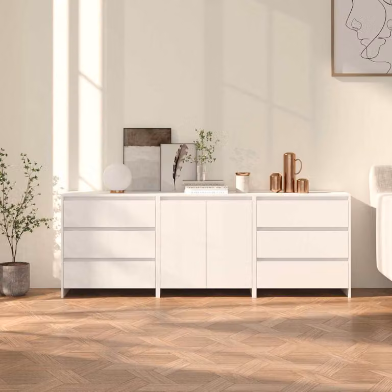Set di 3 credenze moderne vidaXL in legno bianco opaco da appendere a parete