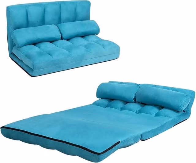 Divano Letto Pieghevole Costway con 2 Cuscini e Schienale Regolabile a 6 Livelli, Ideale per Soggiorno o Camera da Letto, Blu