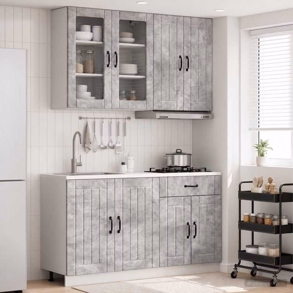 Set di 4 unità cucina moderne vidaXL LUCCA in grigio con ante in vetro e legno MDF