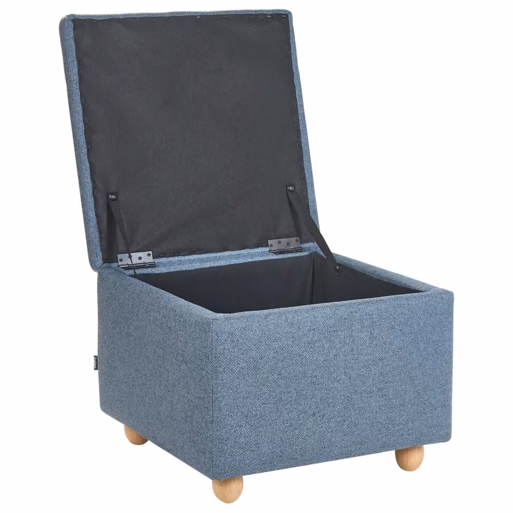 Pouf contenitore Beliani in tessuto blu con finitura idrorepellente e struttura in legno, L: 60 cm, P: 46 cm, H: 46 cm – 2