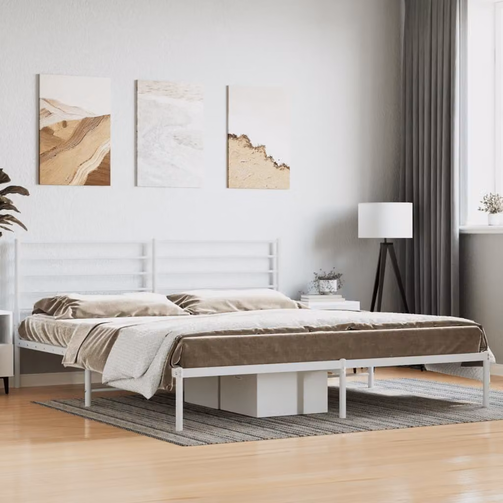 The Living Store Struttura letto con testiera in metallo bianco 200x200 cm