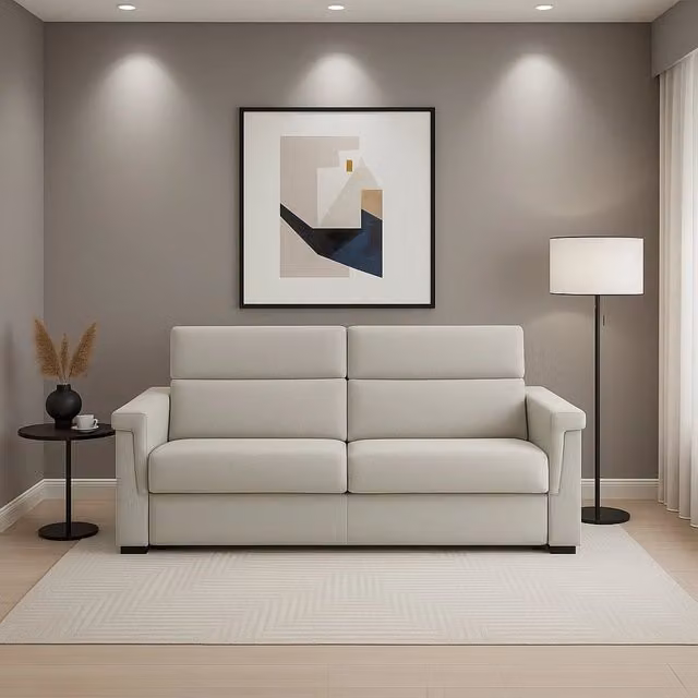 Flaibano Divano Fisso 2 Posti Made in Italy con Rivestimento Sfoderabile Beige L: 205 cm, P: 95 cm, H: 100 cm