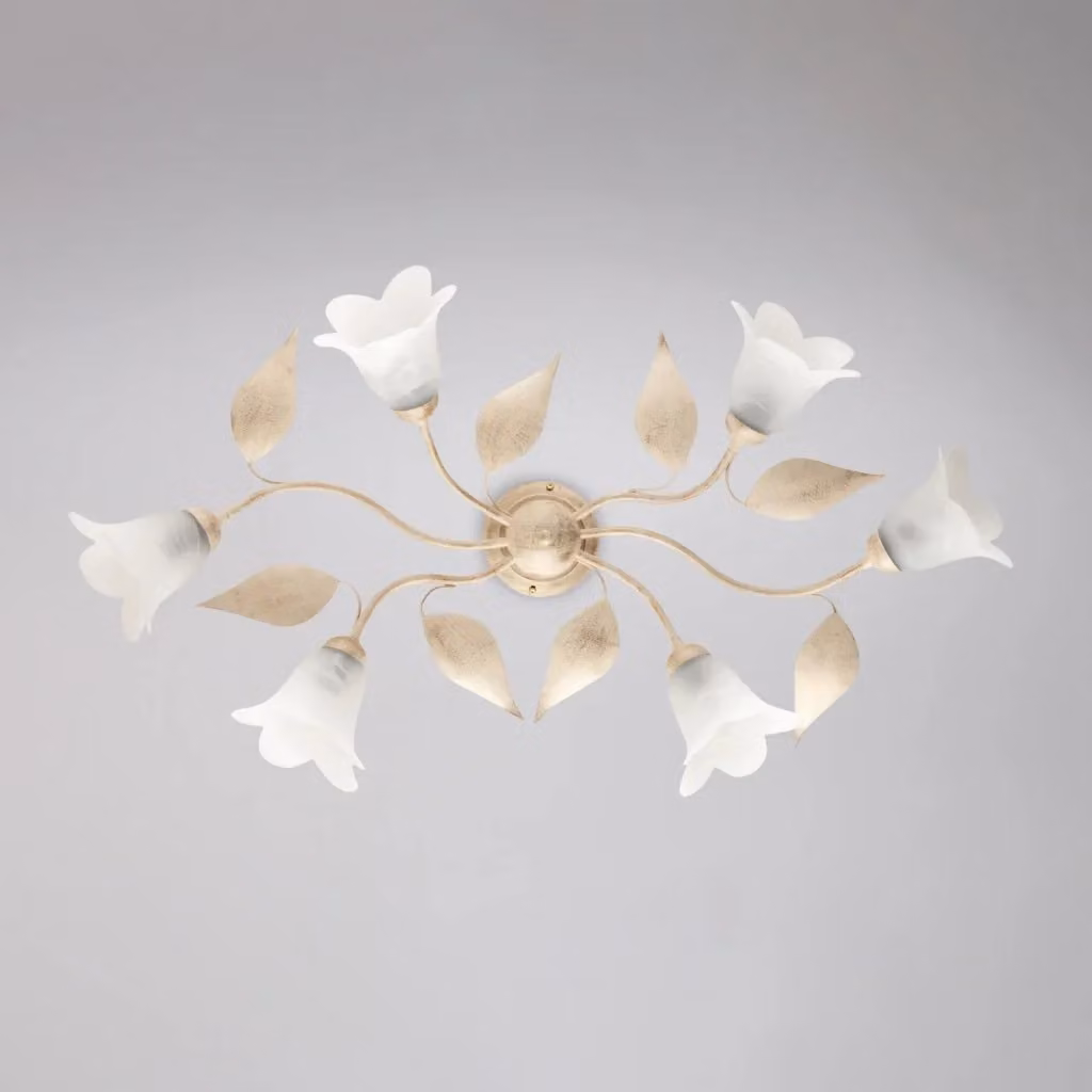 Plafoniera a 6 Luci Belight in Metallo e Vetro Bianco e Oro – 2
