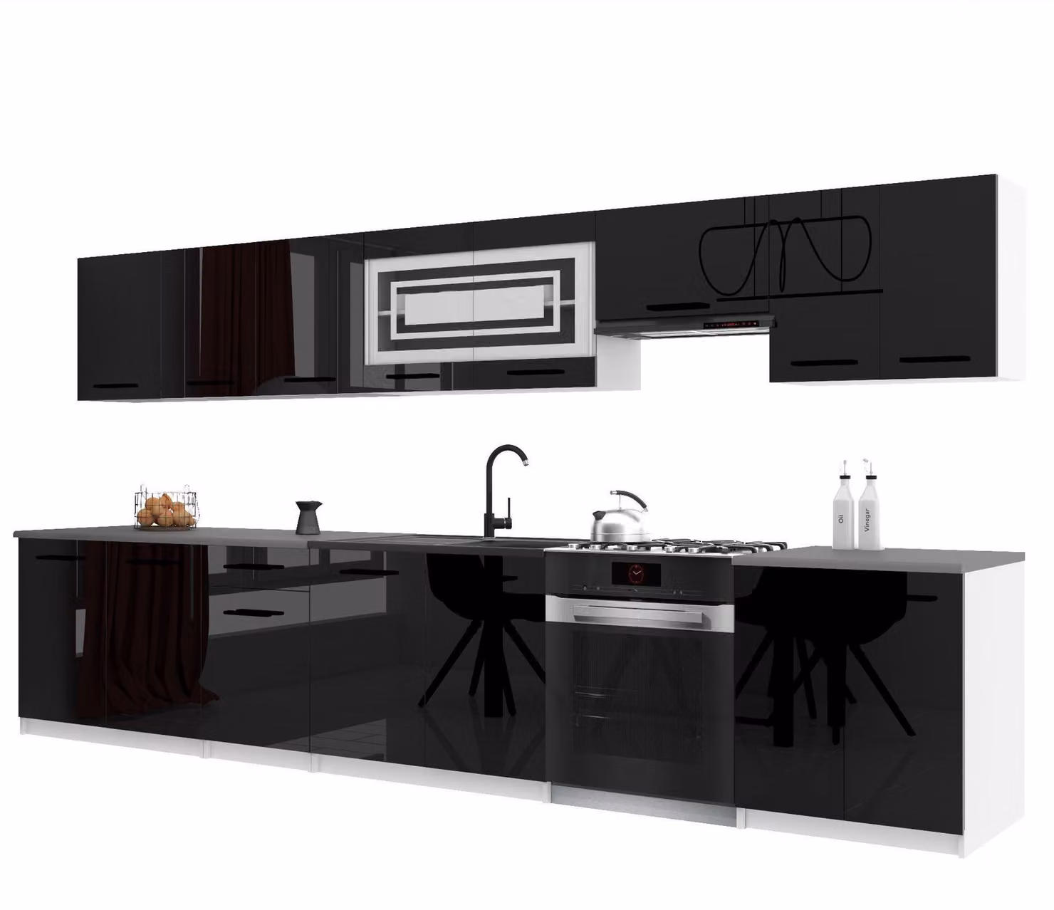 Belini - Angolo cottura moderno ITALIA 3 - Mobili da cucina 320 cm, nero - Cucina componibile con pensili, mobili base e piani di lavoro