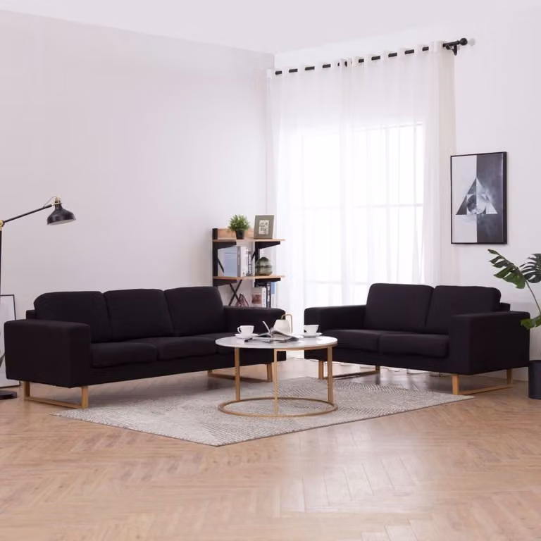 Set di divani vidaXL in tessuto nero con struttura in legno e metallo per soggiorno moderno