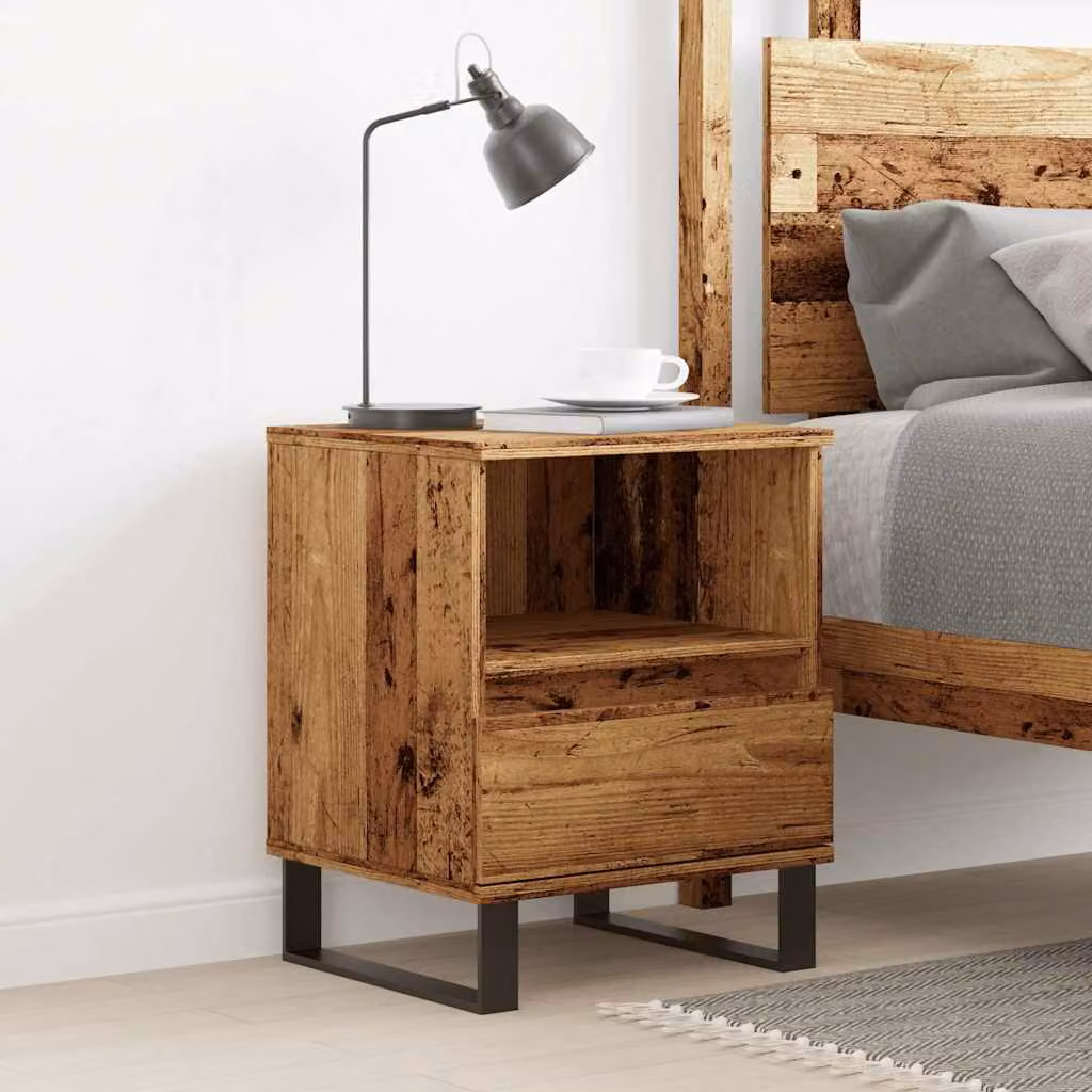 Comodino sospeso vidaXL in legno e metallo, colore marrone, L 40 cm x P 35 cm x H 50 cm