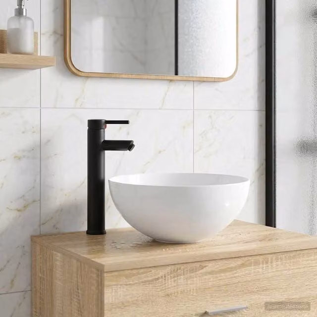 Lavabo con rubinetto e scarico Nero Opaco 35,5 x 35,5 x 14,5 cm 890245