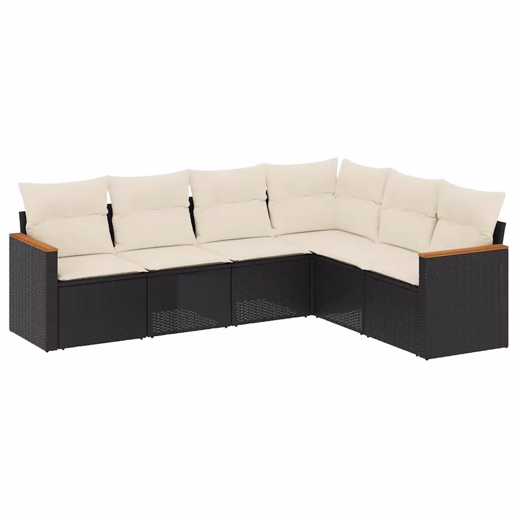 Set Divano da Giardino a L vidaXL in Polyrattan Nero con 6 Cuscini Imbottiti e Coperture Rimovibili – 2