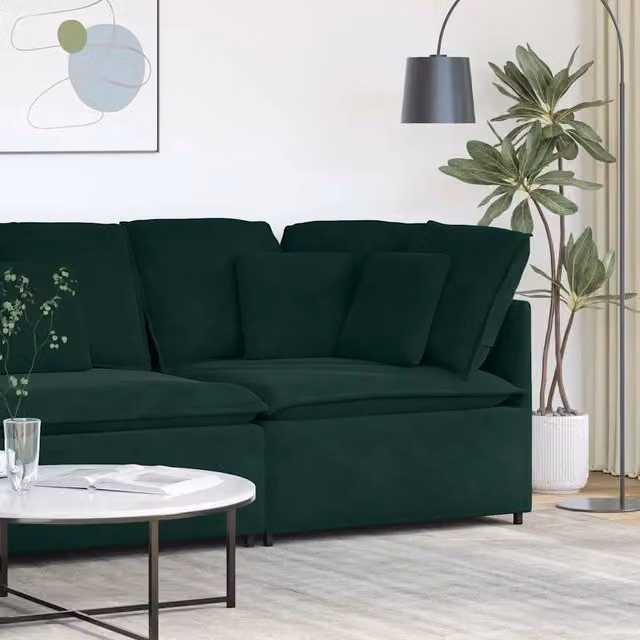 Modulo Angolare Divano Modulare con Cuscini Verde Scuro 100 cm 4104461