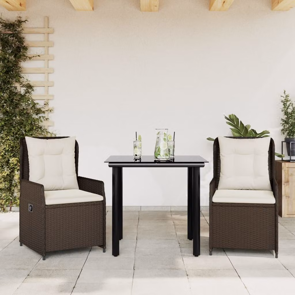 Maison Exclusive - Set da Pranzo da Giardino 3pz con Cuscini in Polyrattan Marrone
