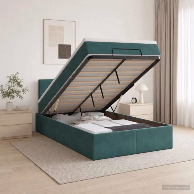 Letto ottomano moderno vidaXL in velluto verde e bianco con base a sollevamento L/P/H: 120 x 200 x 140 cm