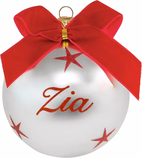 Pallina di Natale Kasanova con scritta Zia, decorazione in vetro rossa, bianca e argento, Diametro: 10 cm