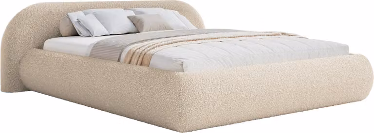 Selsey Shels Low: Letto imbottito 180x200, tessuto bouclé, color beige chiaro