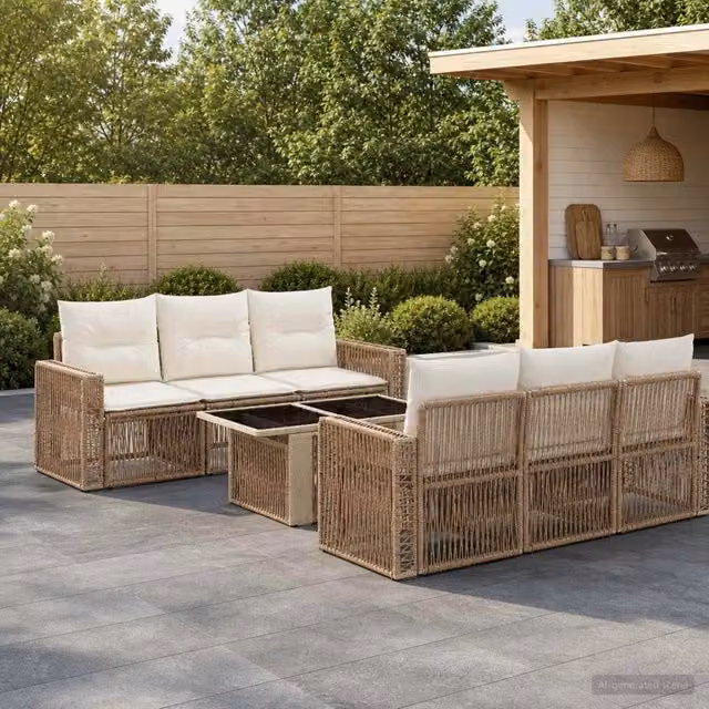 Set da giardino moderno vidaXL in polyrattan composto da 7 pezzi con cuscini beige e bianco crema – 1
