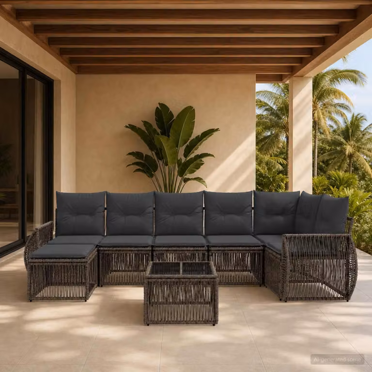 Maison Exclusive - Set da giardino composto da 8 pezzi. Divano da esterno in rattan sintetico, colore grigio e grigio scuro