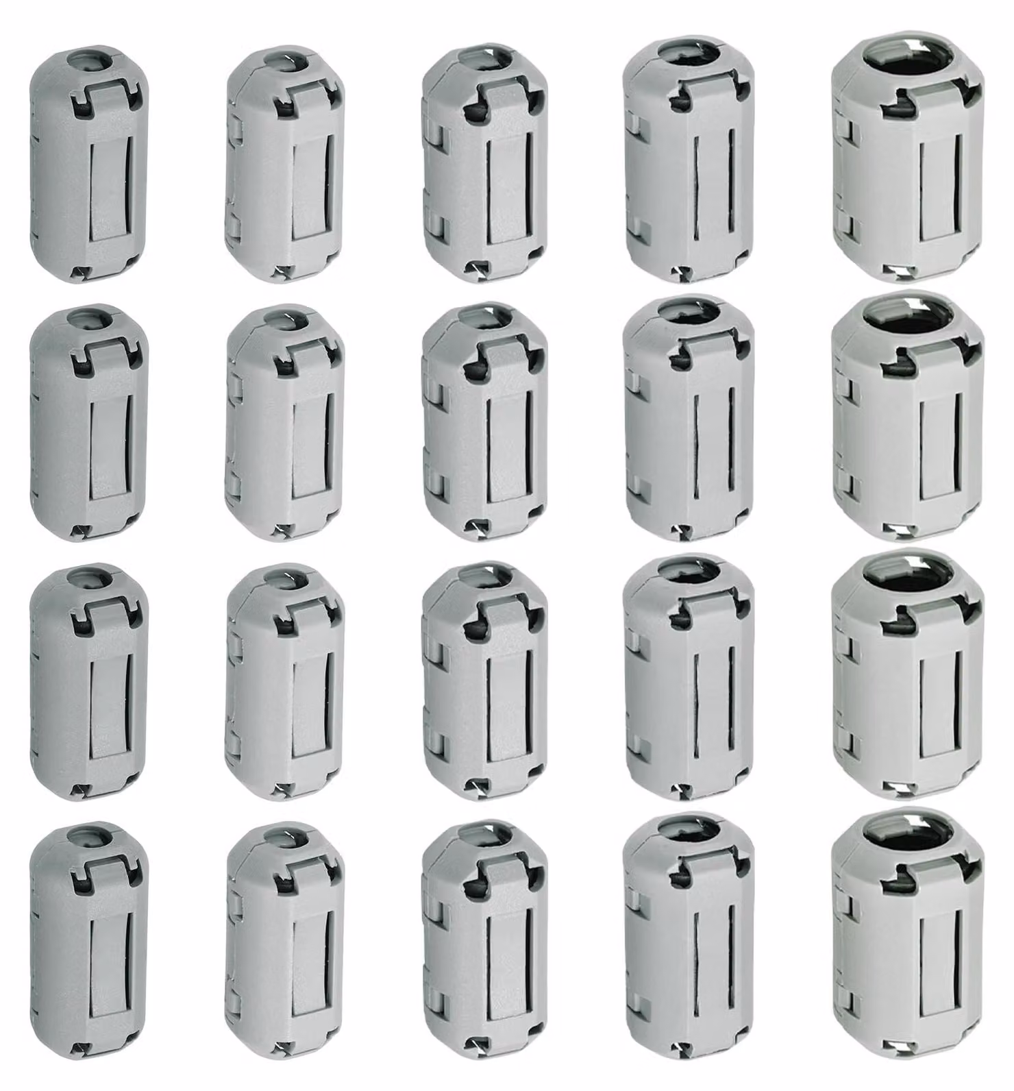 Set di 60 anelli ferromagnetici, nuclei a clip, diametro interno da 3 a 13 mm, colore grigio