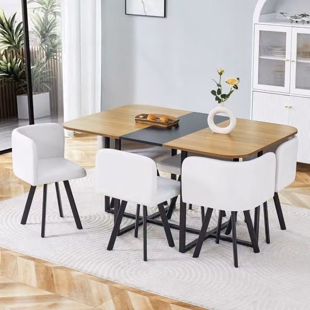 Tavolo da Pranzo Allungabile con Sedie Riponibili ¨C MINIMAL ¨C Effetto Legno, Gambe Metallo, 4-6 Persone