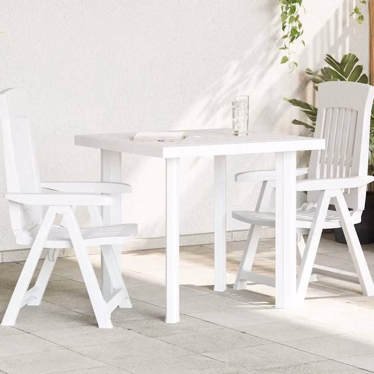 vidaXL Tavolo da giardino moderno in plastica bianco L: 75 cm, P: 75 cm, H: 72 cm