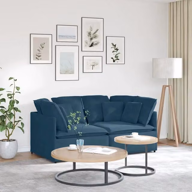 Divano Modulare con Cuscini in Velluto Blu 3321248